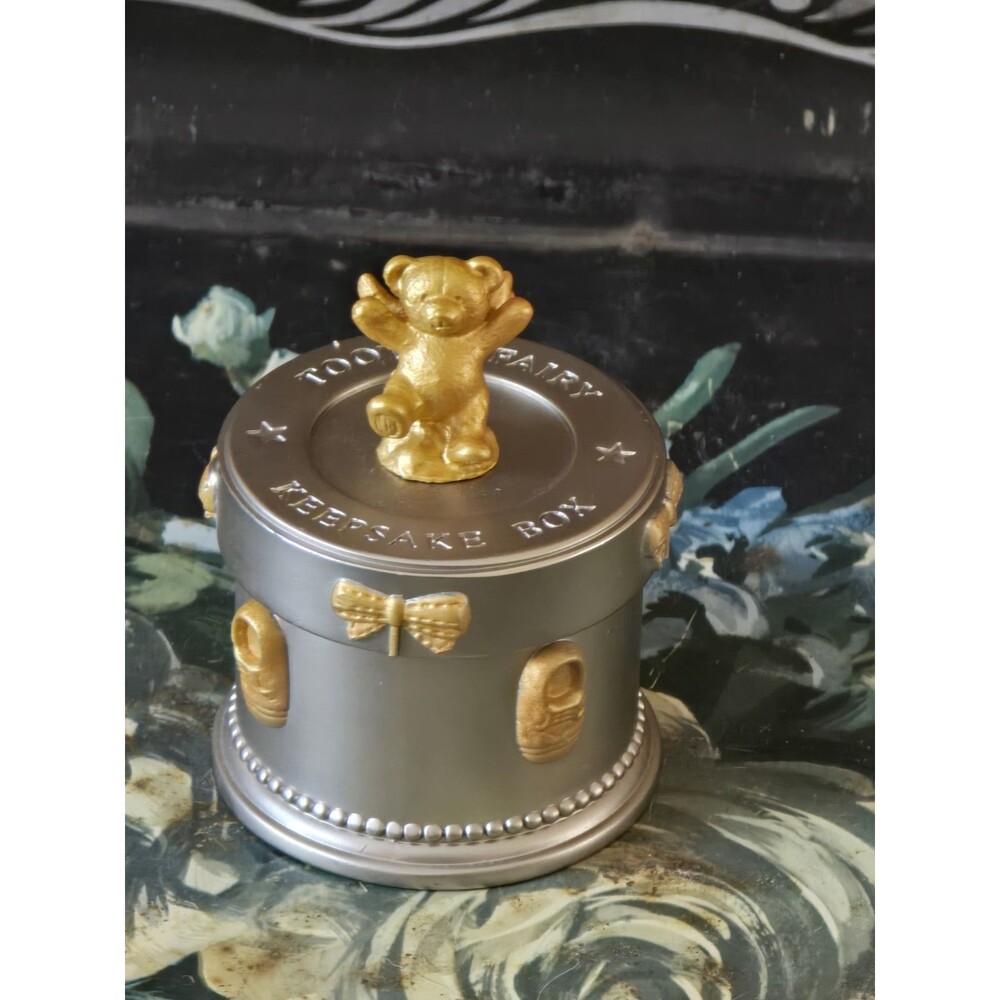Vintage Russ Berrie Tooth Fairy Keepsake Trinket Box With Bear Angel 2.5" x 2"
